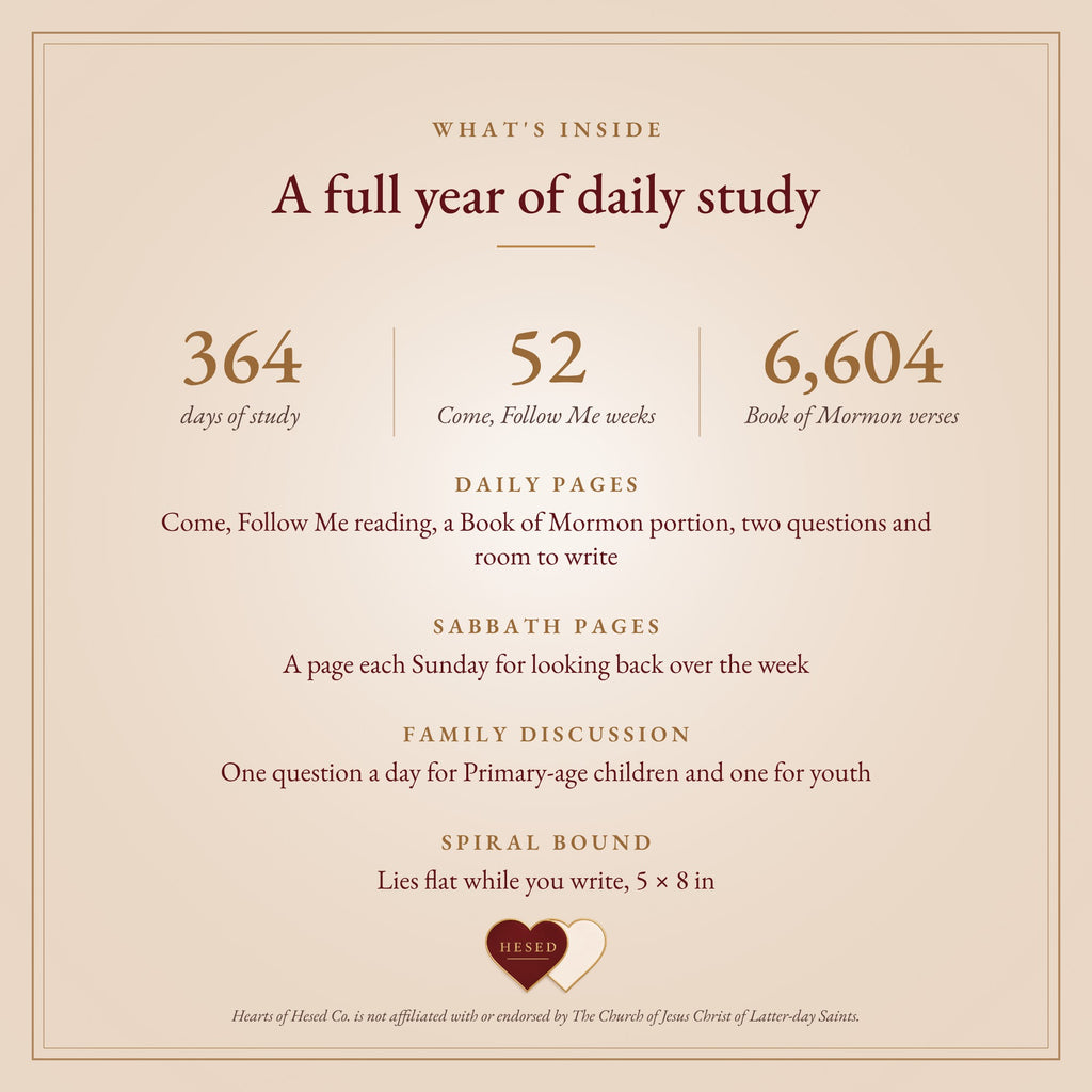What's inside: 364 days of study, 52 Come, Follow Me weeks, 6,604 Book of Mormon verses