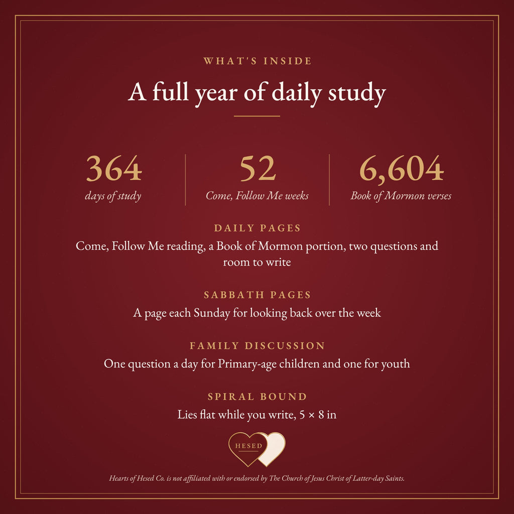What's inside: 364 days of study, 52 Come, Follow Me weeks, 6,604 Book of Mormon verses