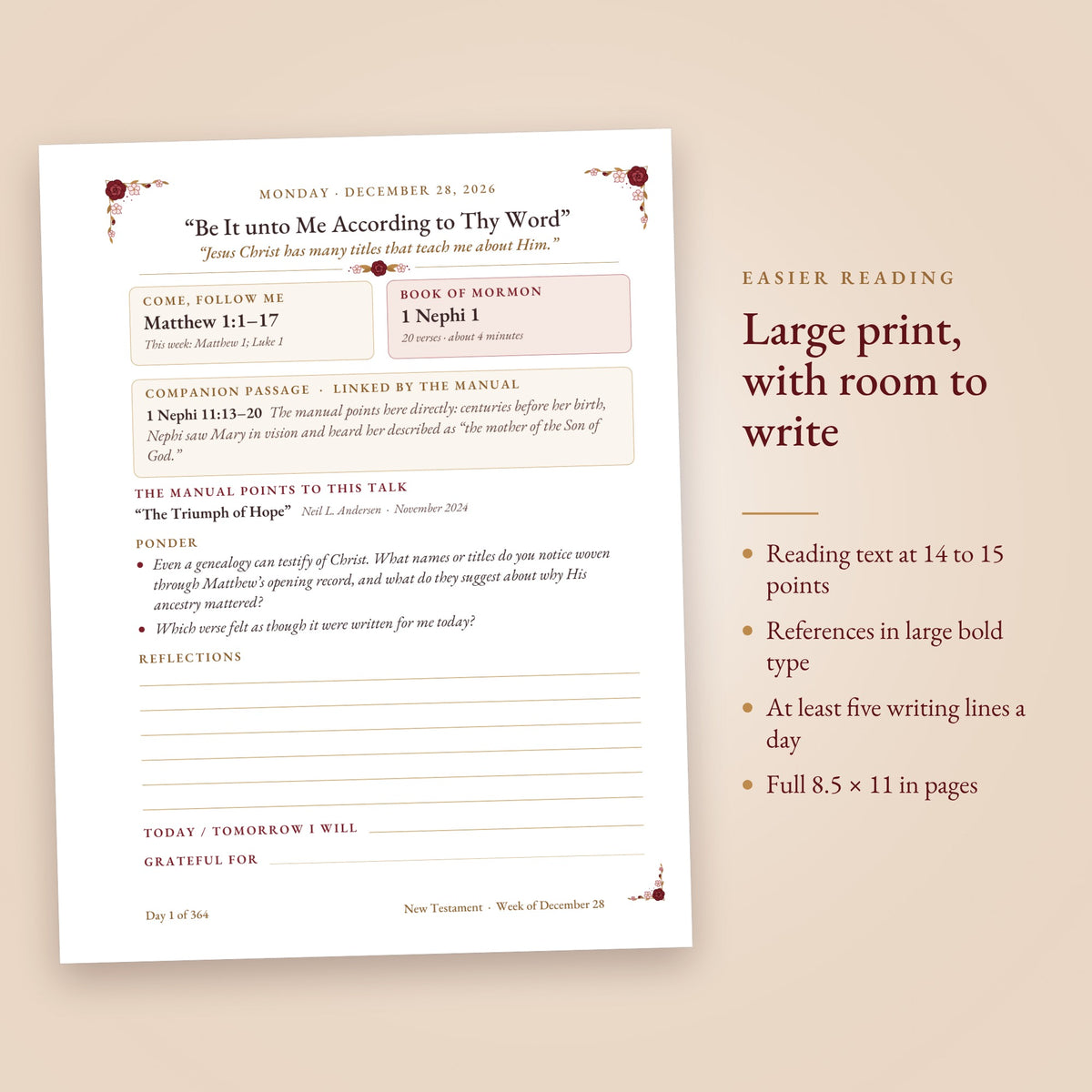 A daily page inside the Floral Edition (Large Print)