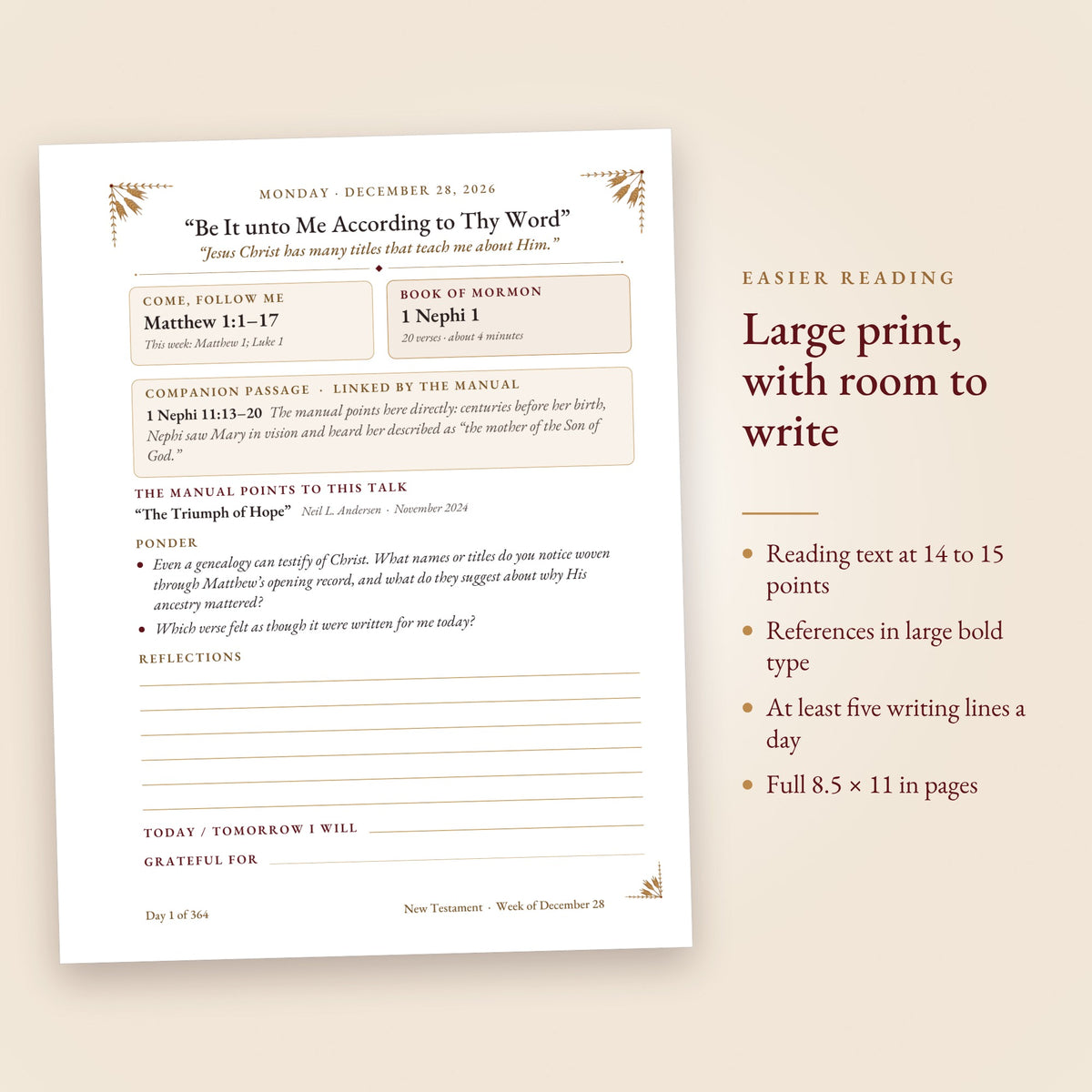 A daily page inside the Gold Edition (Large Print)
