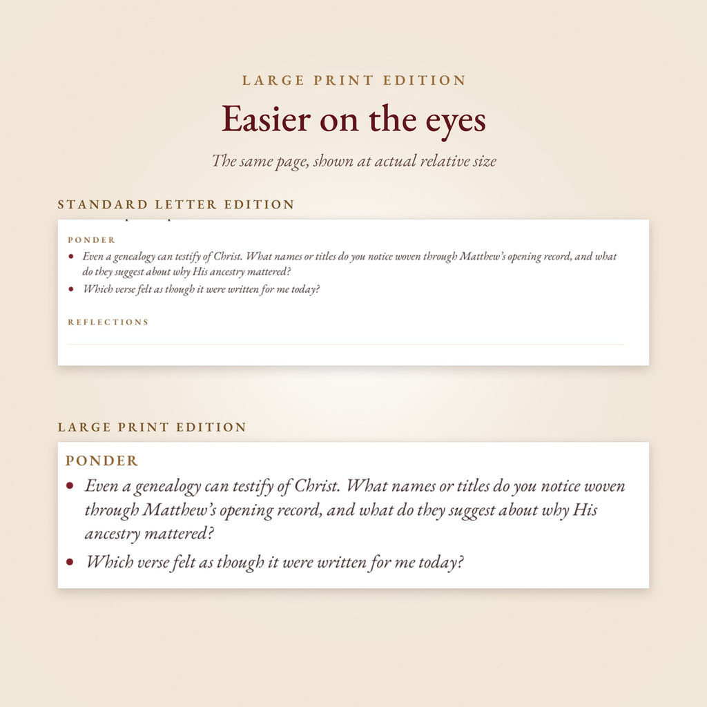 Standard and Large Print text compared at actual relative size