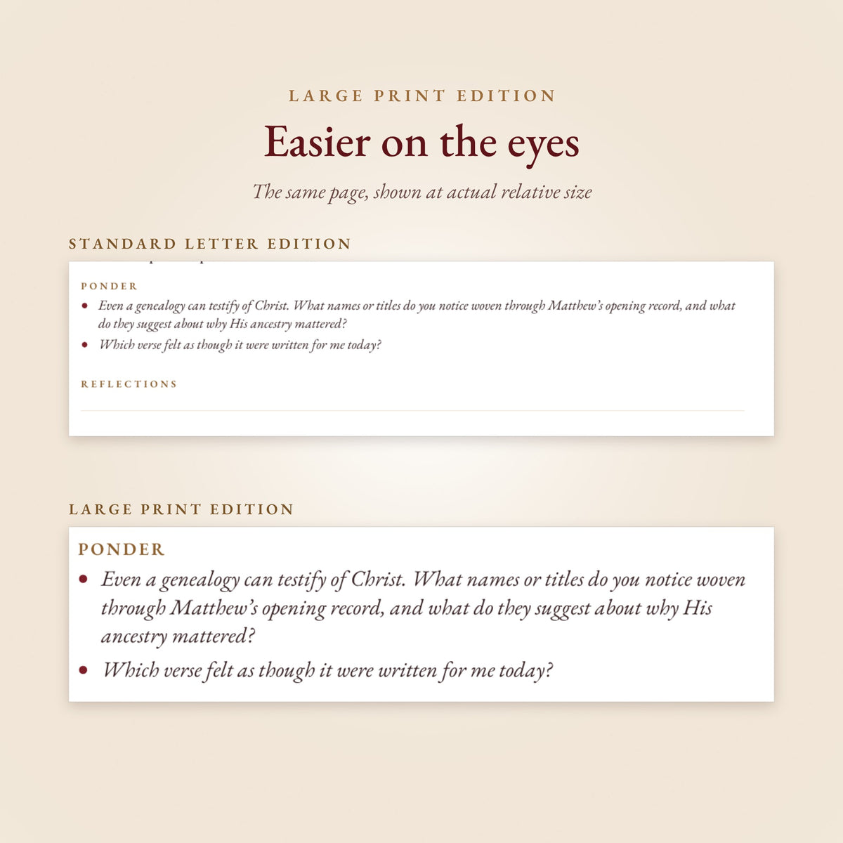Standard and Large Print text compared at actual relative size